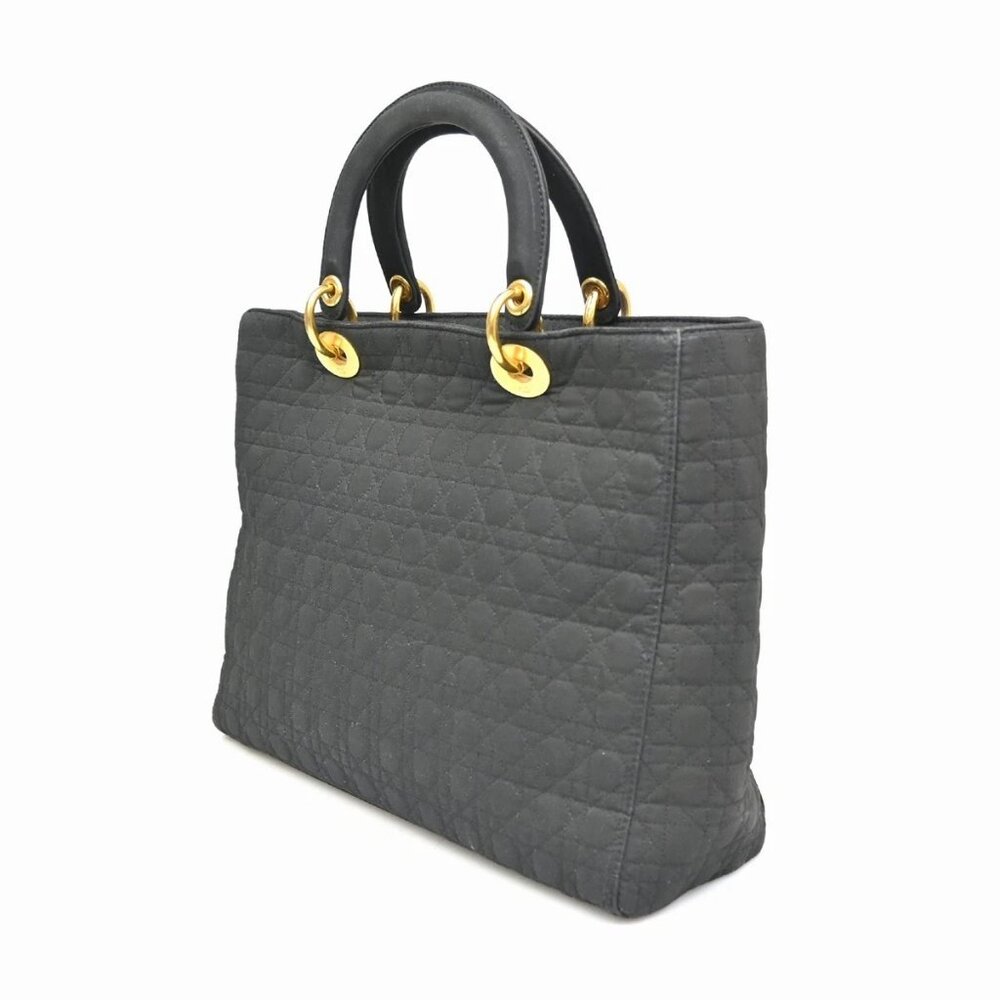 CHRISTIAN DIOR Logo Lady Cannage Hand Bag Nylon Leather Black GHW Italy 76ZA109 - Picture 4 of 16